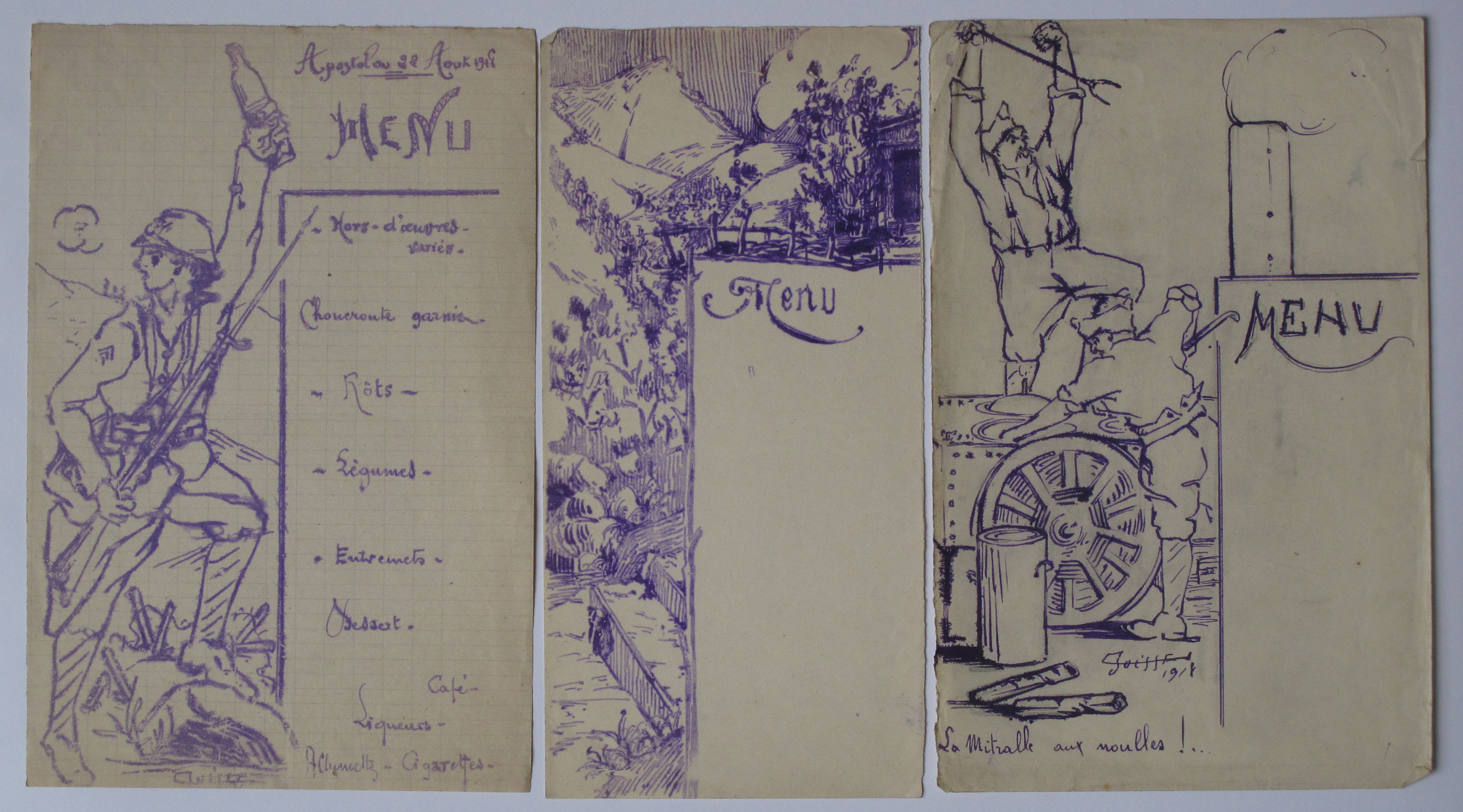 Trois menus. 1918.